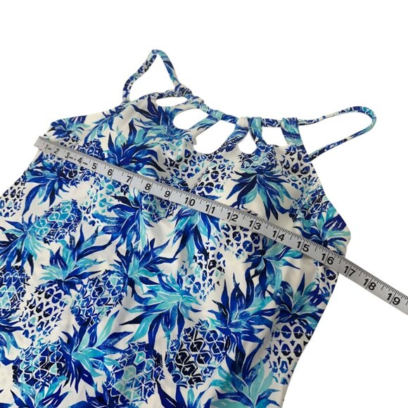 24t&Ocean Blue Tropical Print Halter Tankini Top Women SZ Large Padded Underwire - Picture 7 of 10